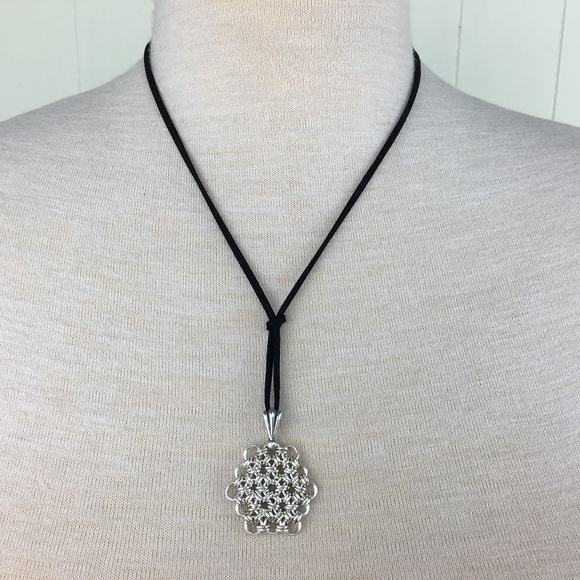 Sterling Silver Chain Maille Flower Necklace - Picture 2 of 7